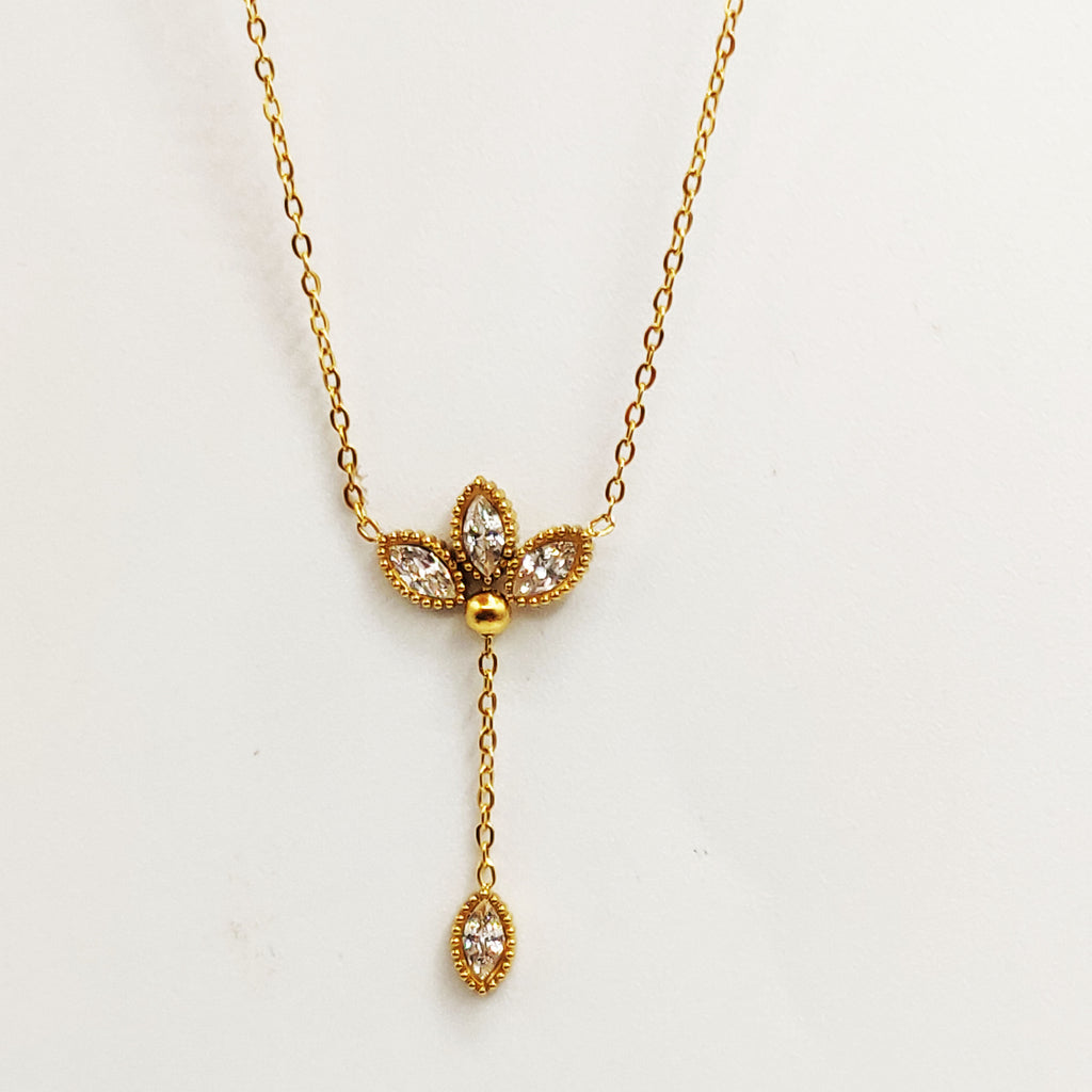 Collier Triple Feuilles Cristaux Pendentif Feuille Luxe