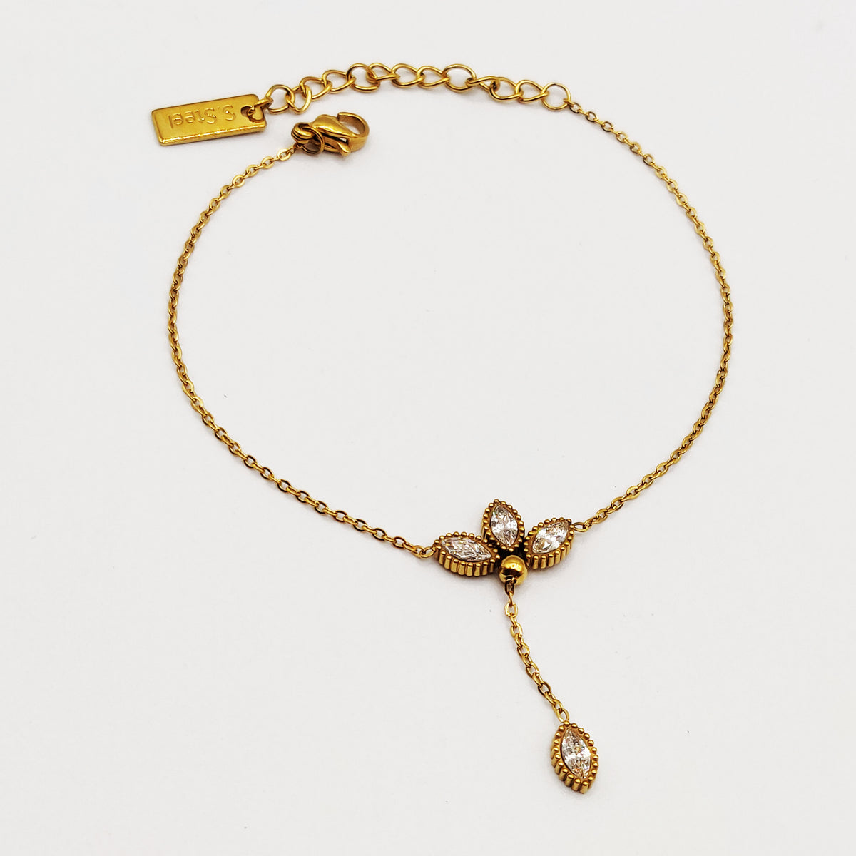 Bracelet Triple Feuilles Cristaux Pendentif Feuille Luxe