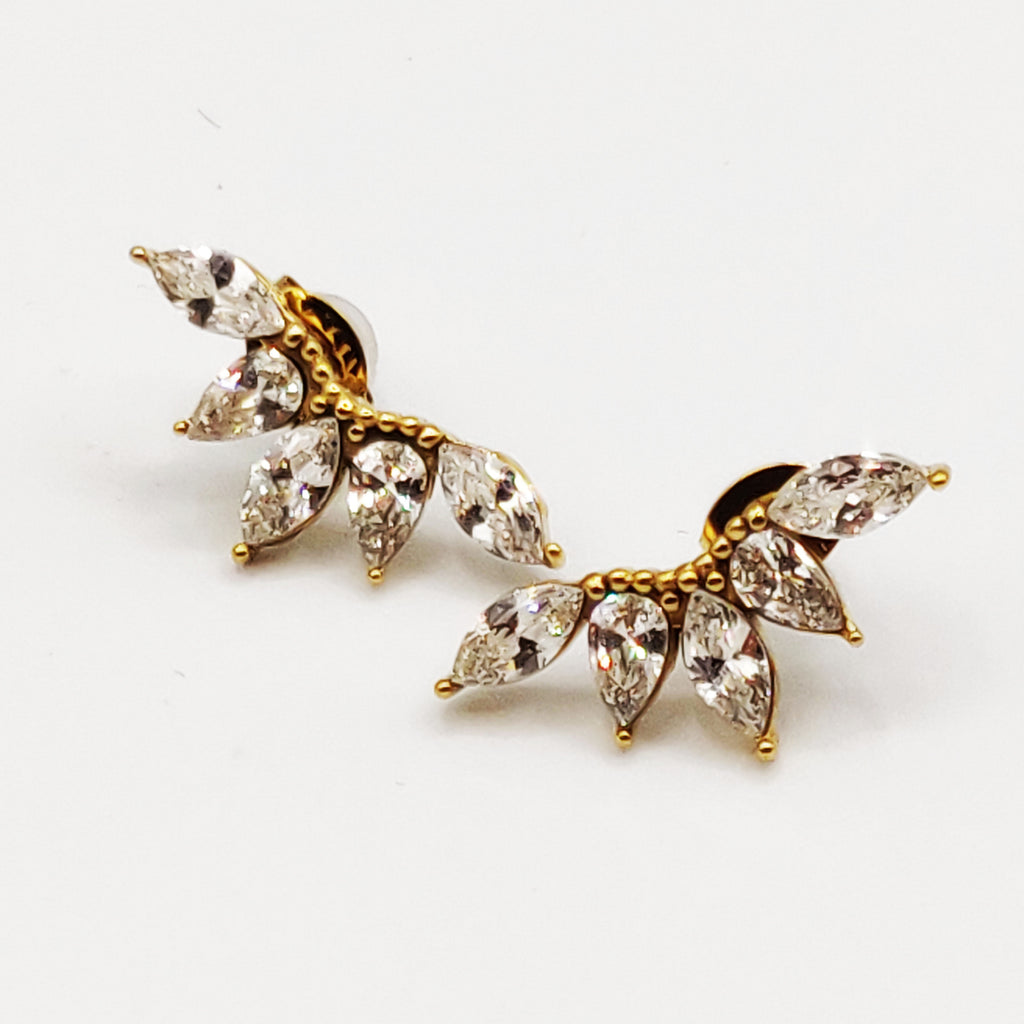 Boucles d'oreilles 5 Feuilles Cristaux Luxe