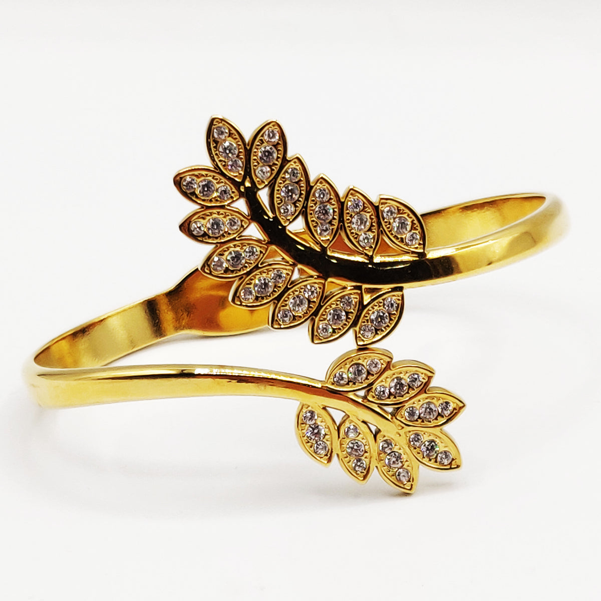Bracelet Rigide Feuilles Cristaux Luxe