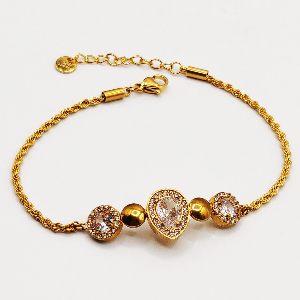 Bracelet Ronds Cristaux et Dorés Pendentif Goutte Cristal Luxe