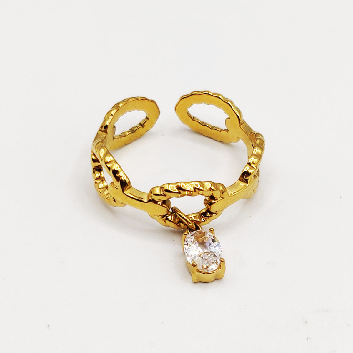 Bague Chaîne Pendentif Cristal Ovale Luxe