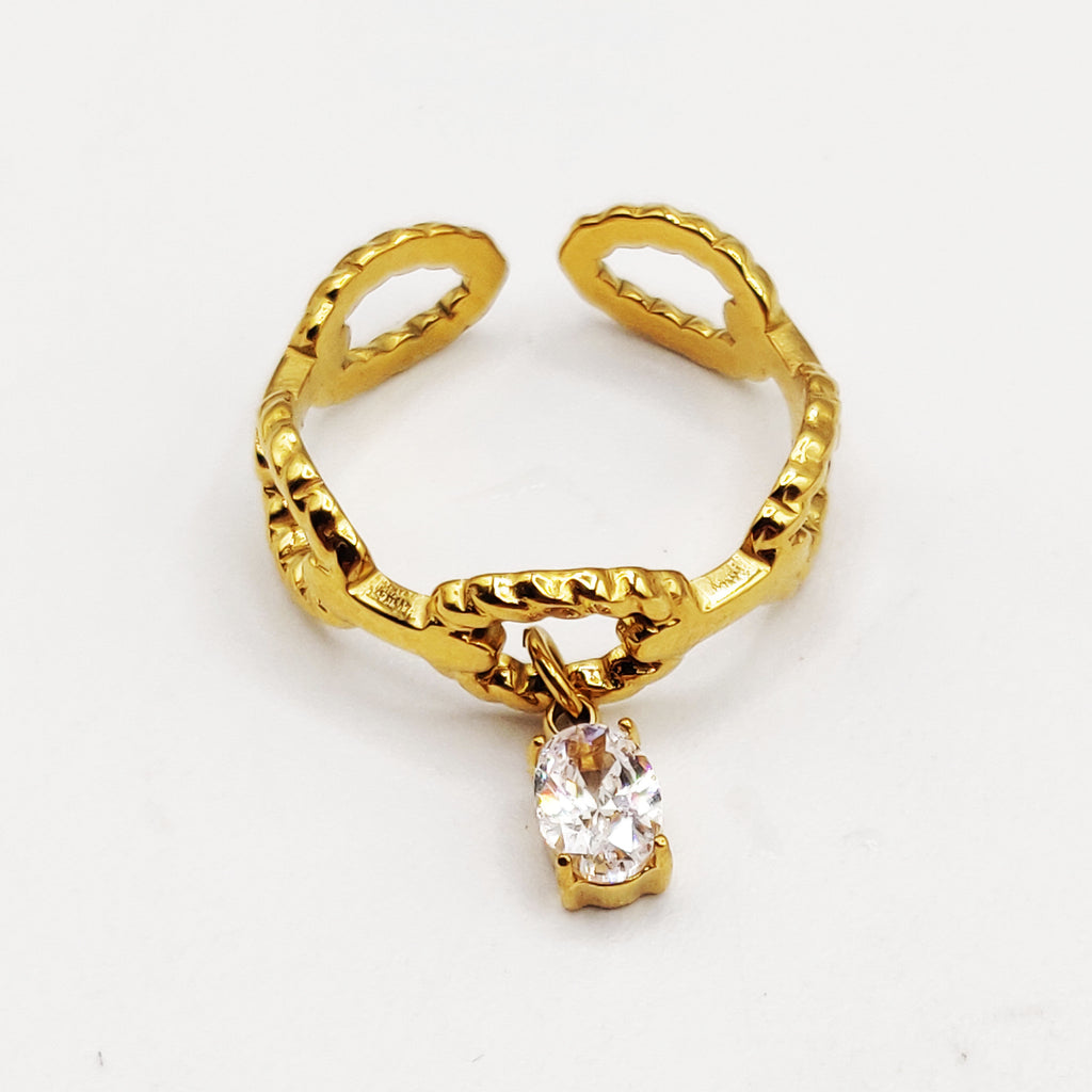 Bague Chaîne Pendentif Cristal Ovale Luxe