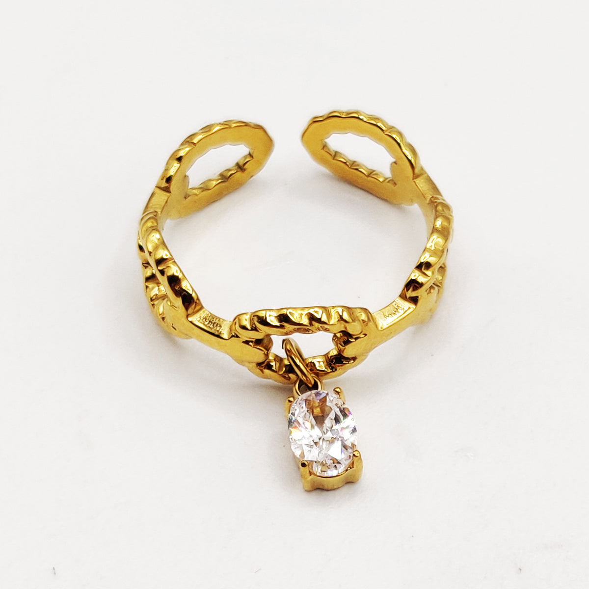 Bague Chaîne Pendentif Cristal Ovale Luxe