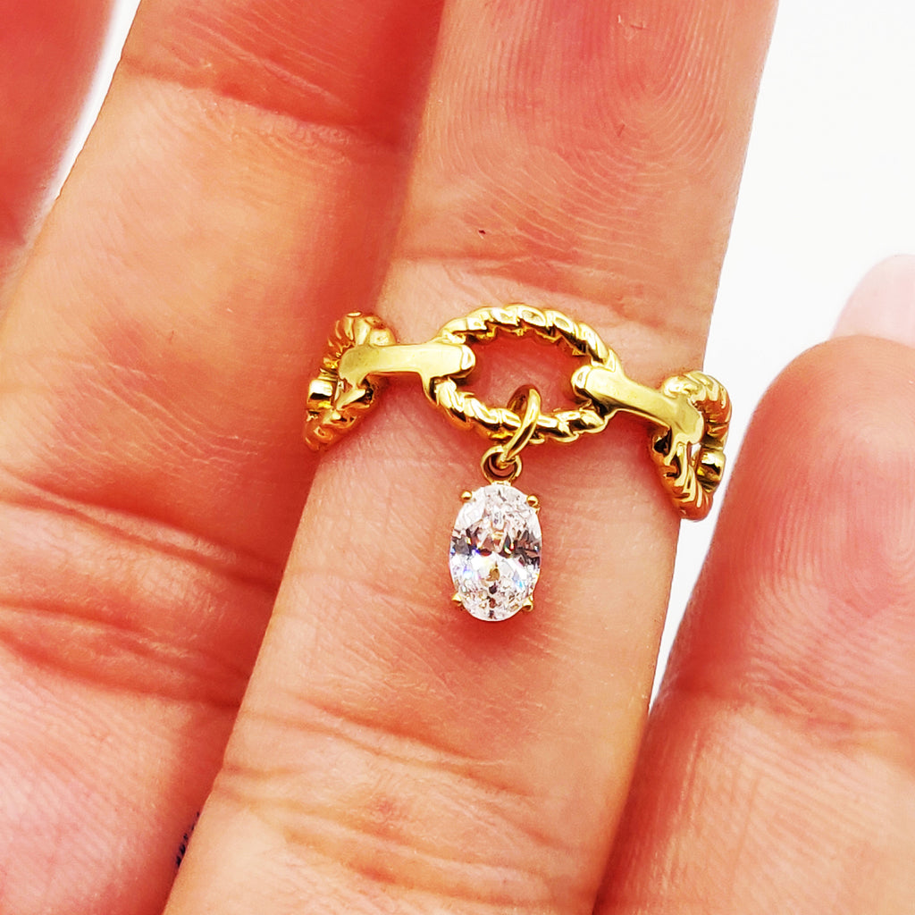 Bague Chaîne Pendentif Cristal Ovale Luxe