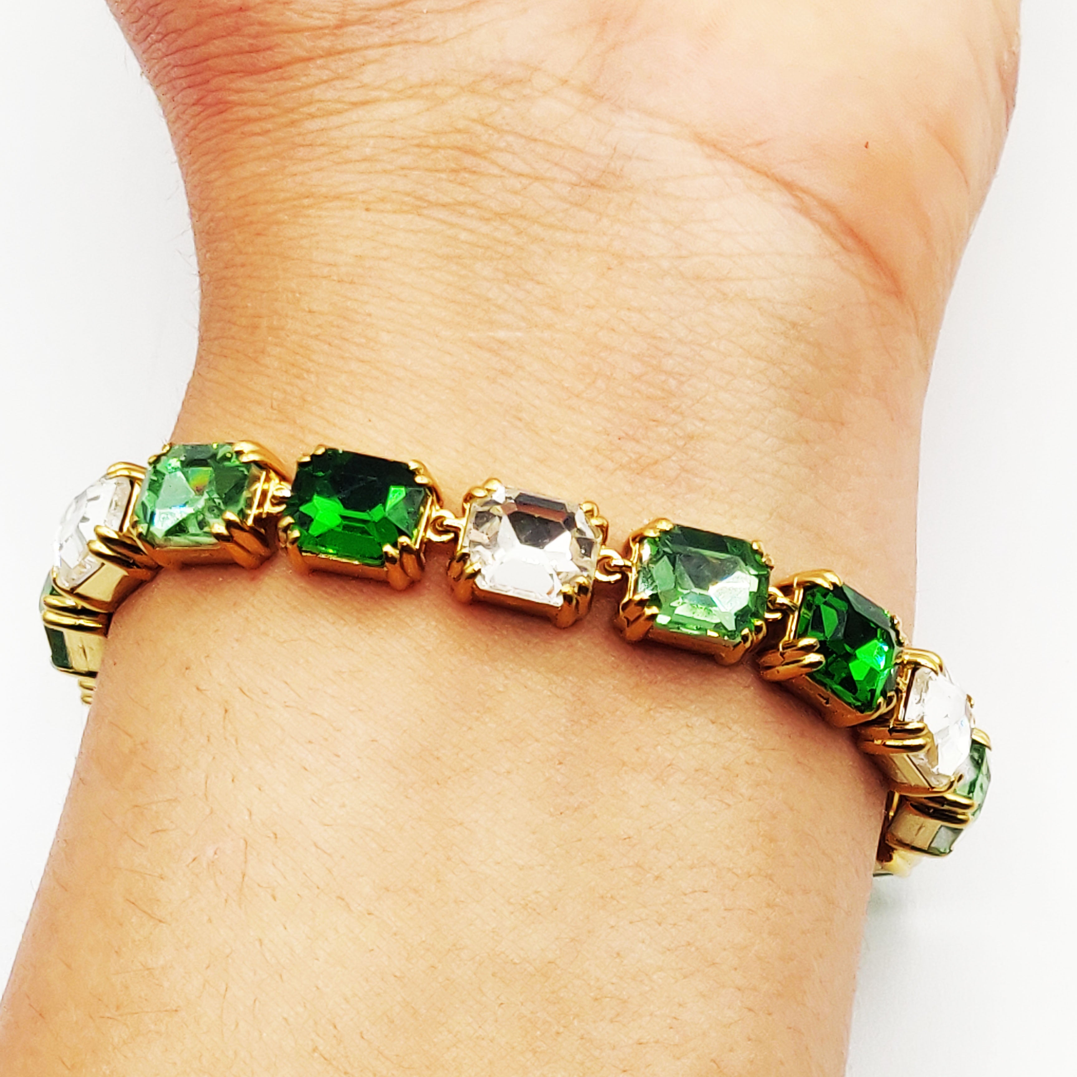Bracelet Multi Cristaux Rectangles Verts et Blancs Luxe