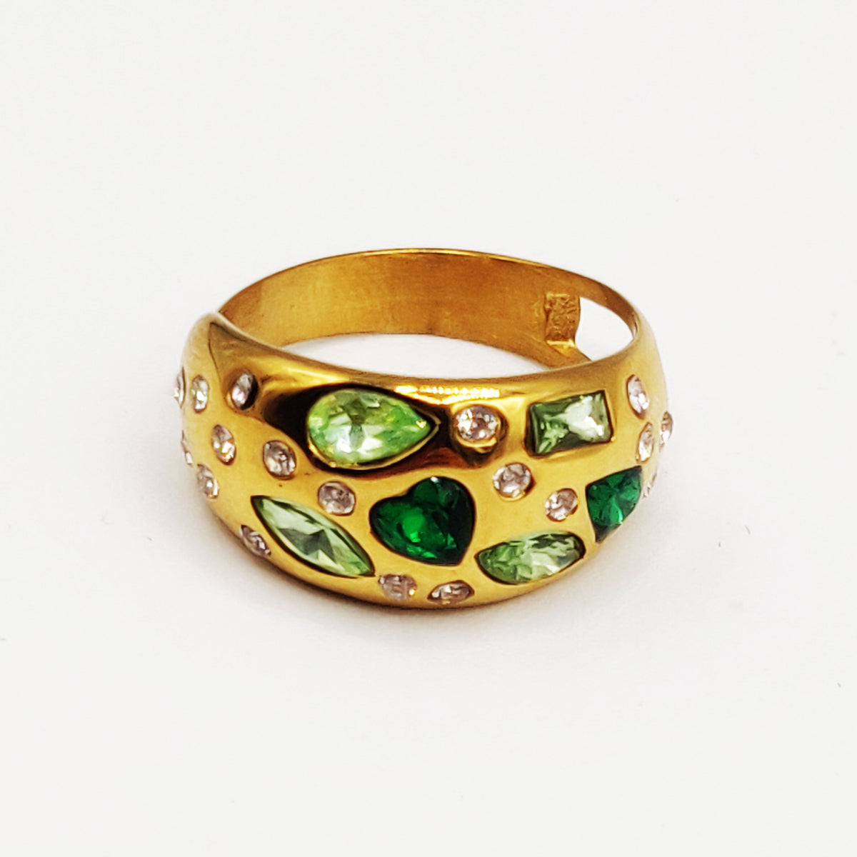 Bague Cristaux Multiformes Verts et Transparents Luxe