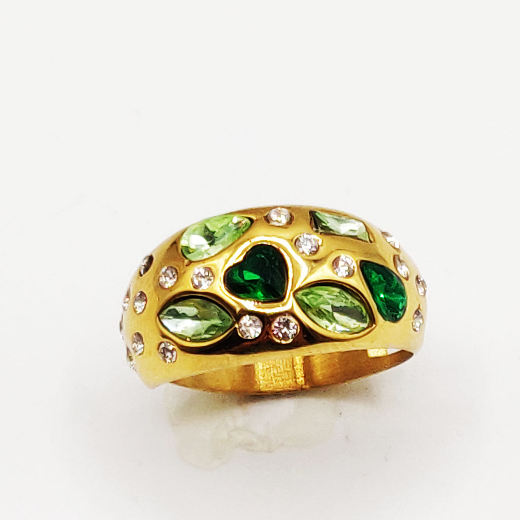 Bague Cristaux Multiformes Verts et Transparents Luxe
