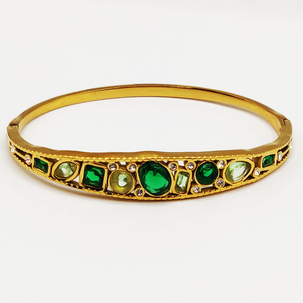 Bracelet Rigide Cristaux Multi Formes Verts Luxe