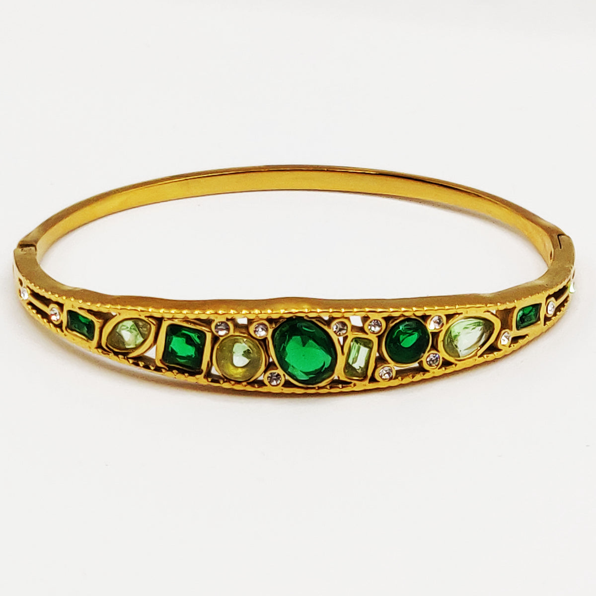 Bracelet Rigide Cristaux Multi Formes Verts Luxe