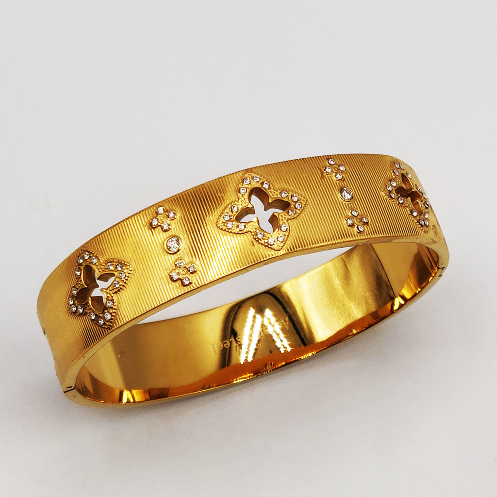Bracelet Rigide Lignes Trèfles Incrustés Cristaux Luxe