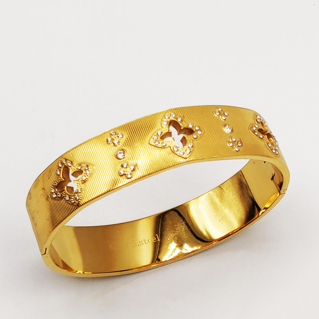 Bracelet Rigide Lignes Trèfles Incrustés Cristaux Luxe