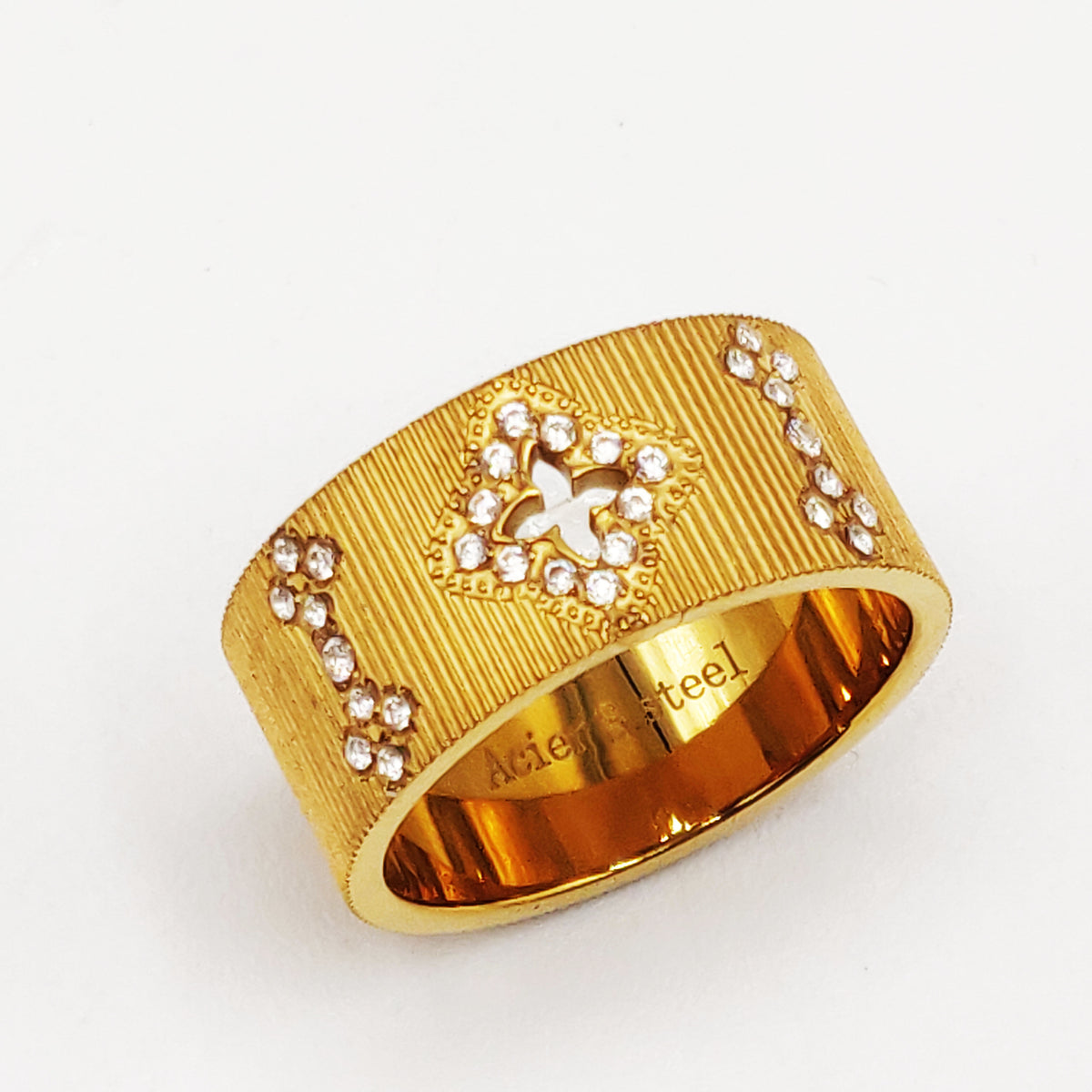 Bague Lignes Trèfles Incrustés Cristaux Luxe