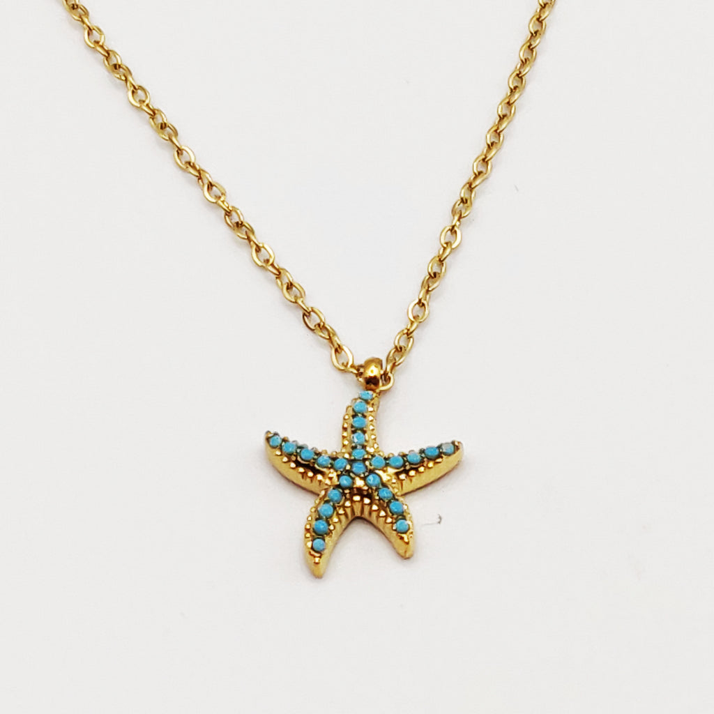 Collier Étoile de Mer Perles d'imitation Bleues
