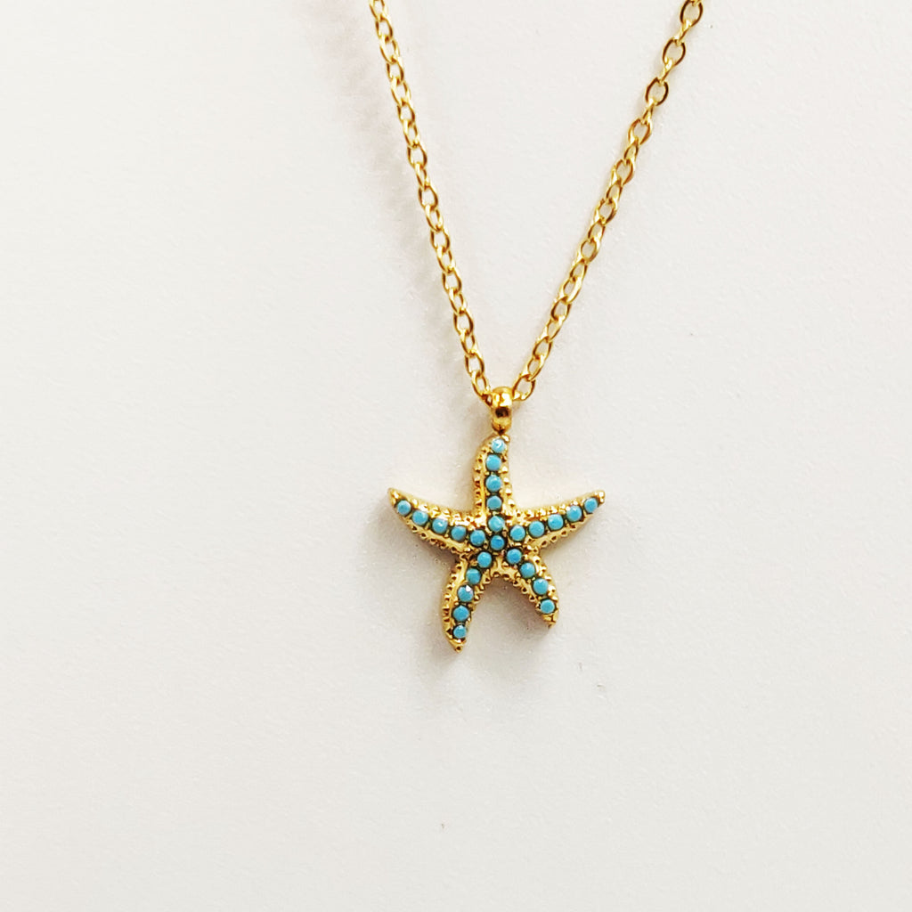 Collier Étoile de Mer Perles d'imitation Bleues