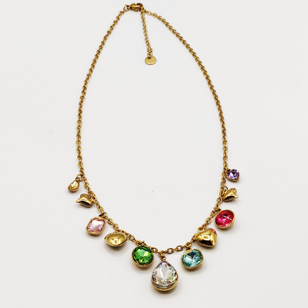 Collier Cristaux Multicolores et Coeurs Bombés Luxe