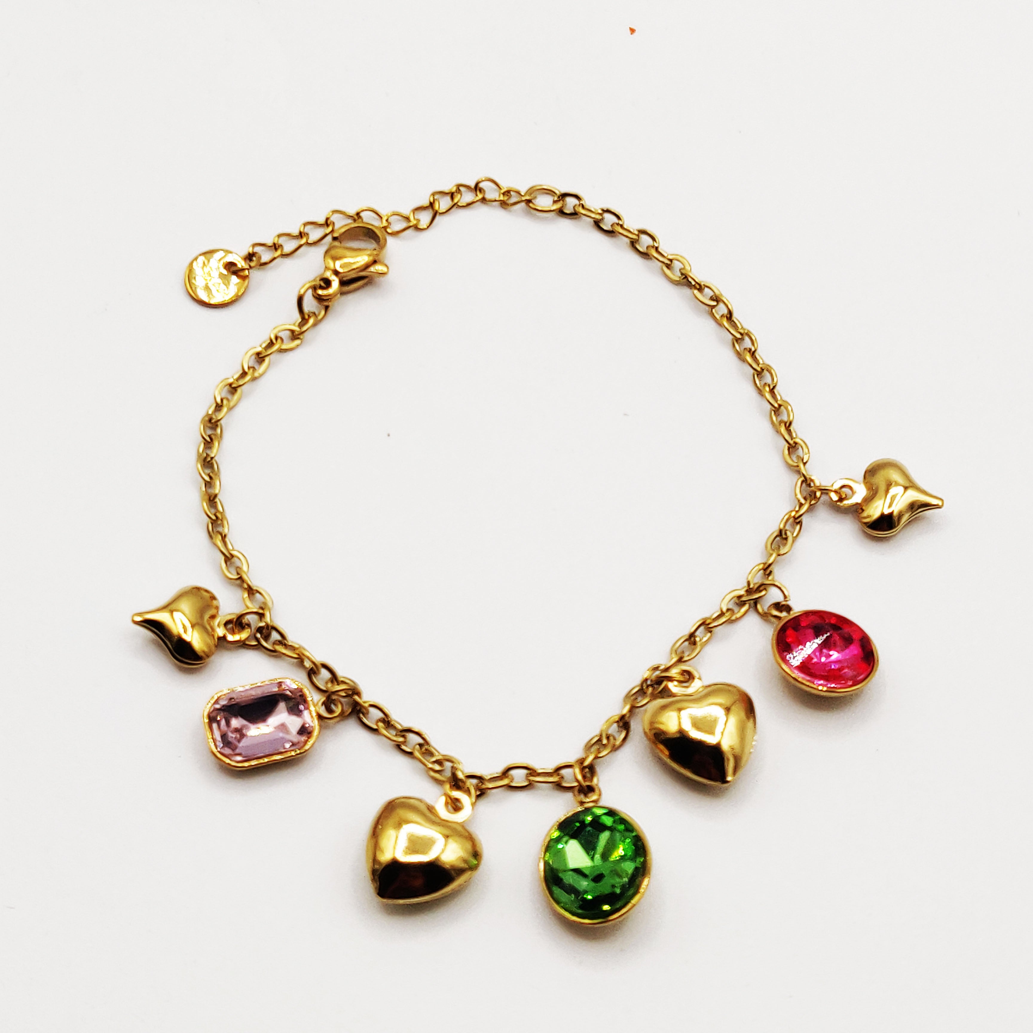 Bracelet Cristaux Multicolores et Coeurs Bombés Luxe