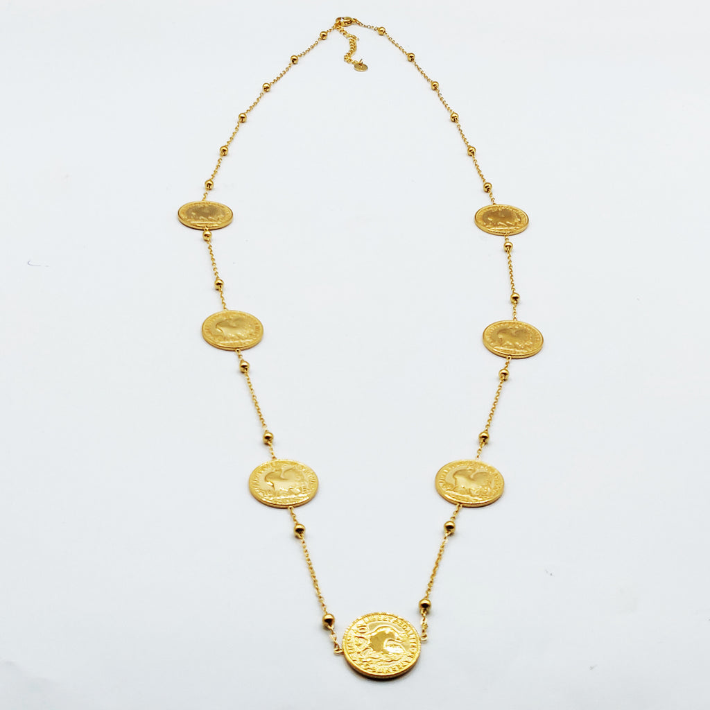 Collier / Sautoir Multi Louise Coq et Perles d'imitation Dorées Luxe