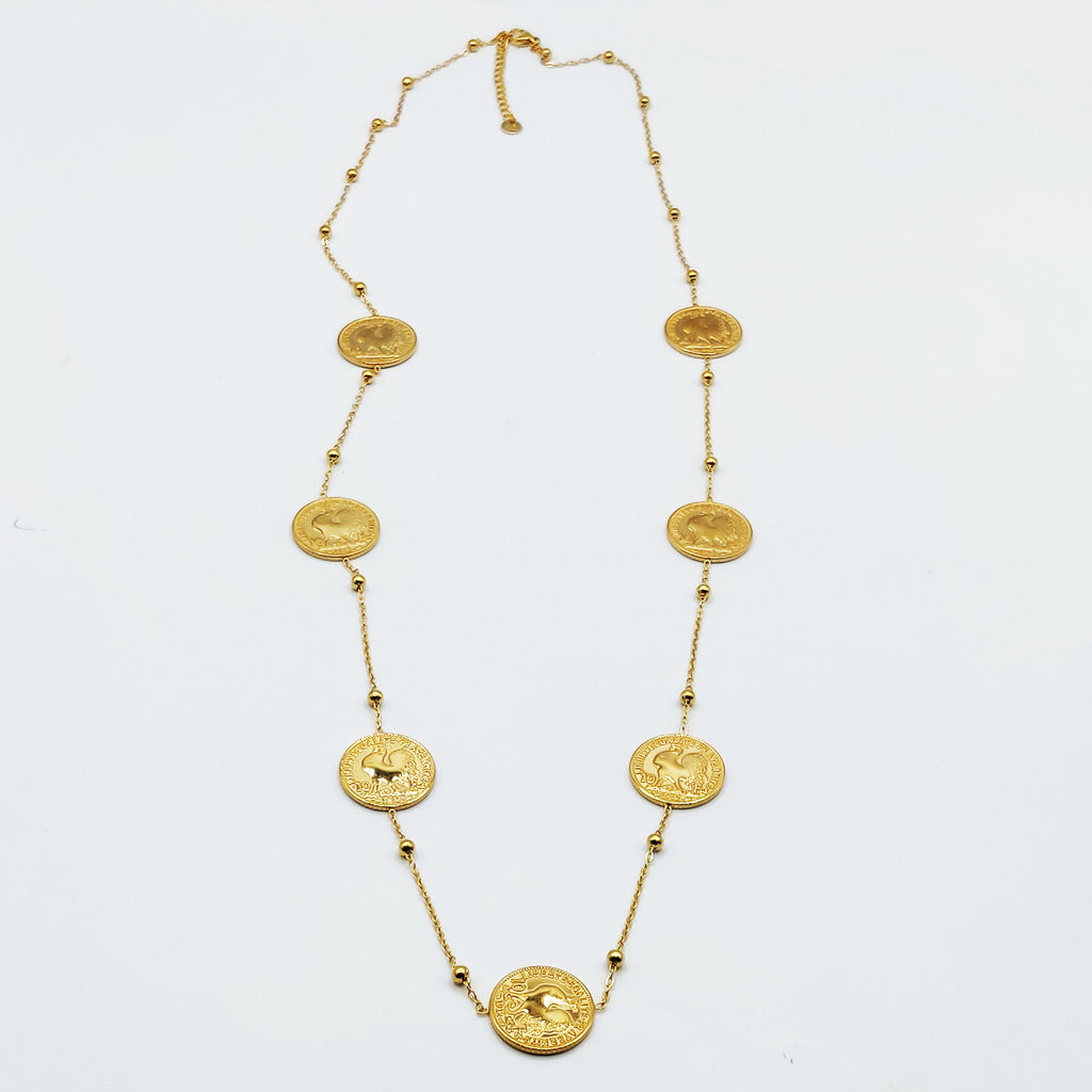 Collier / Sautoir Multi Louise Coq et Perles d'imitation Dorées Luxe