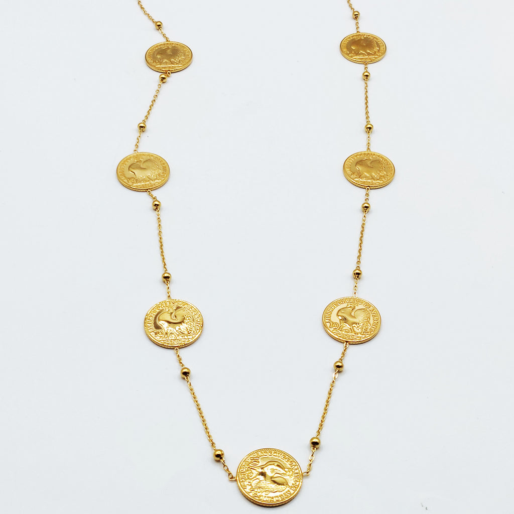 Collier / Sautoir Multi Louise Coq et Perles d'imitation Dorées Luxe