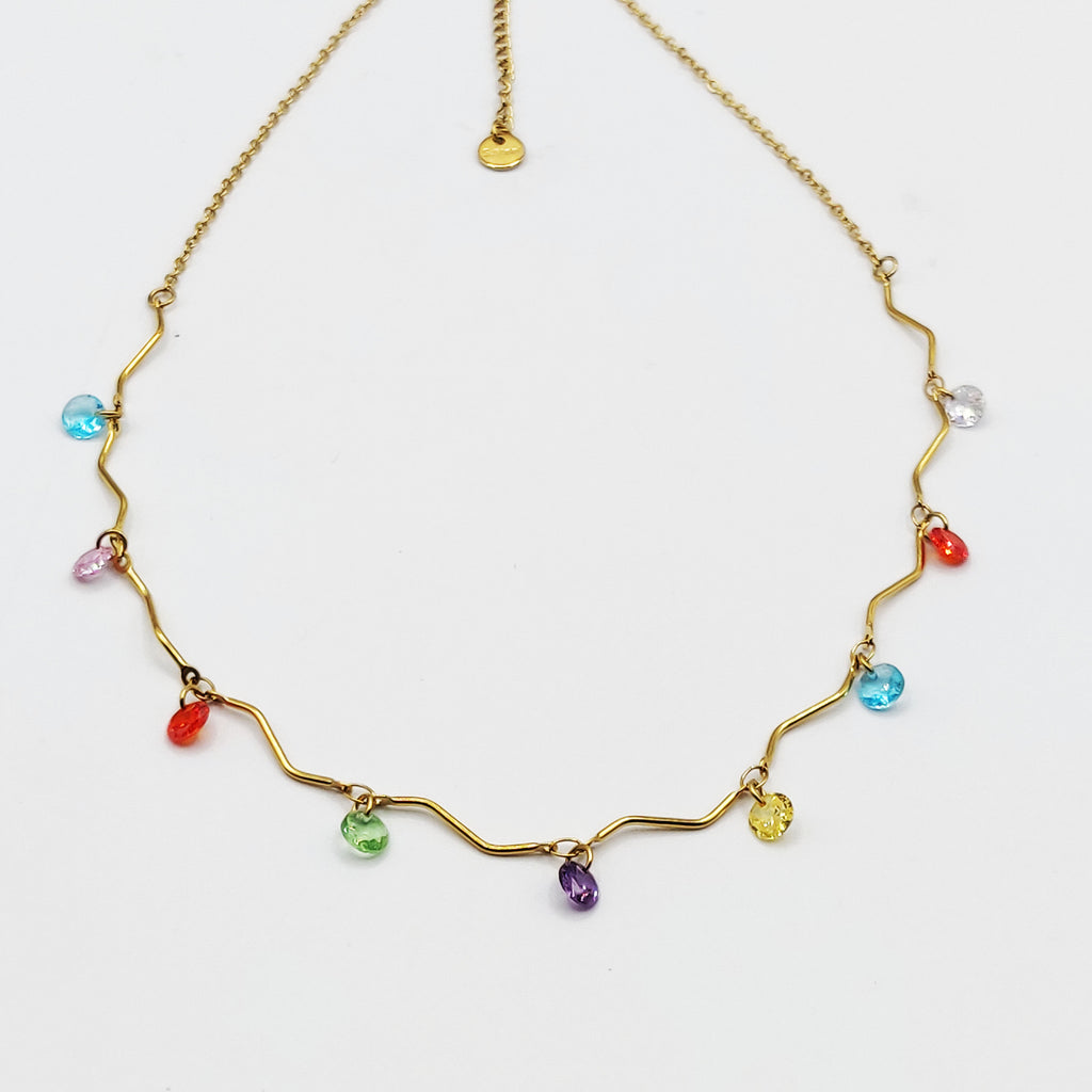 Collier Mi-Rigide Multi Cristaux Multicolores Luxe
