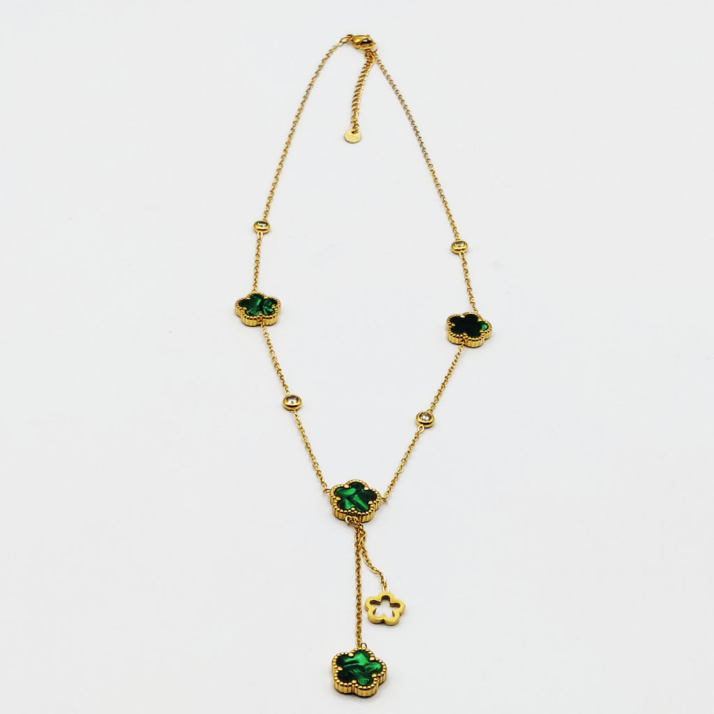 Collier Marguerites Cristaux Verts Luxe Descendant