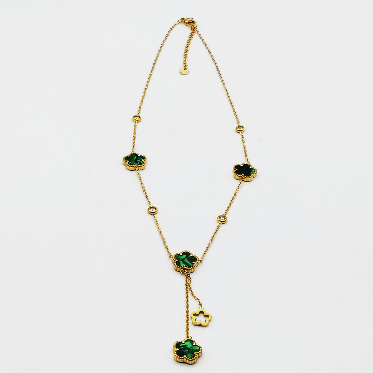 Collier Marguerites Cristaux Verts Luxe Descendant
