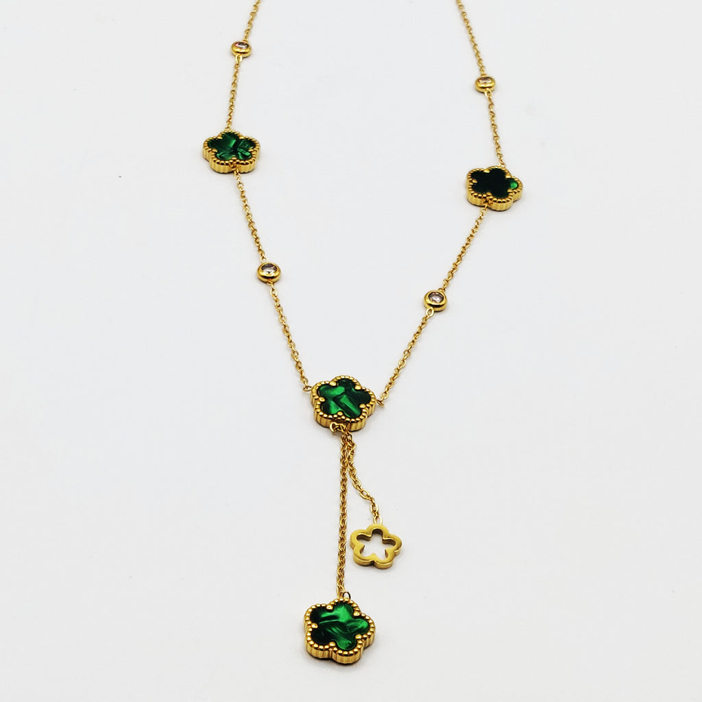 Collier Marguerites Cristaux Verts Luxe Descendant