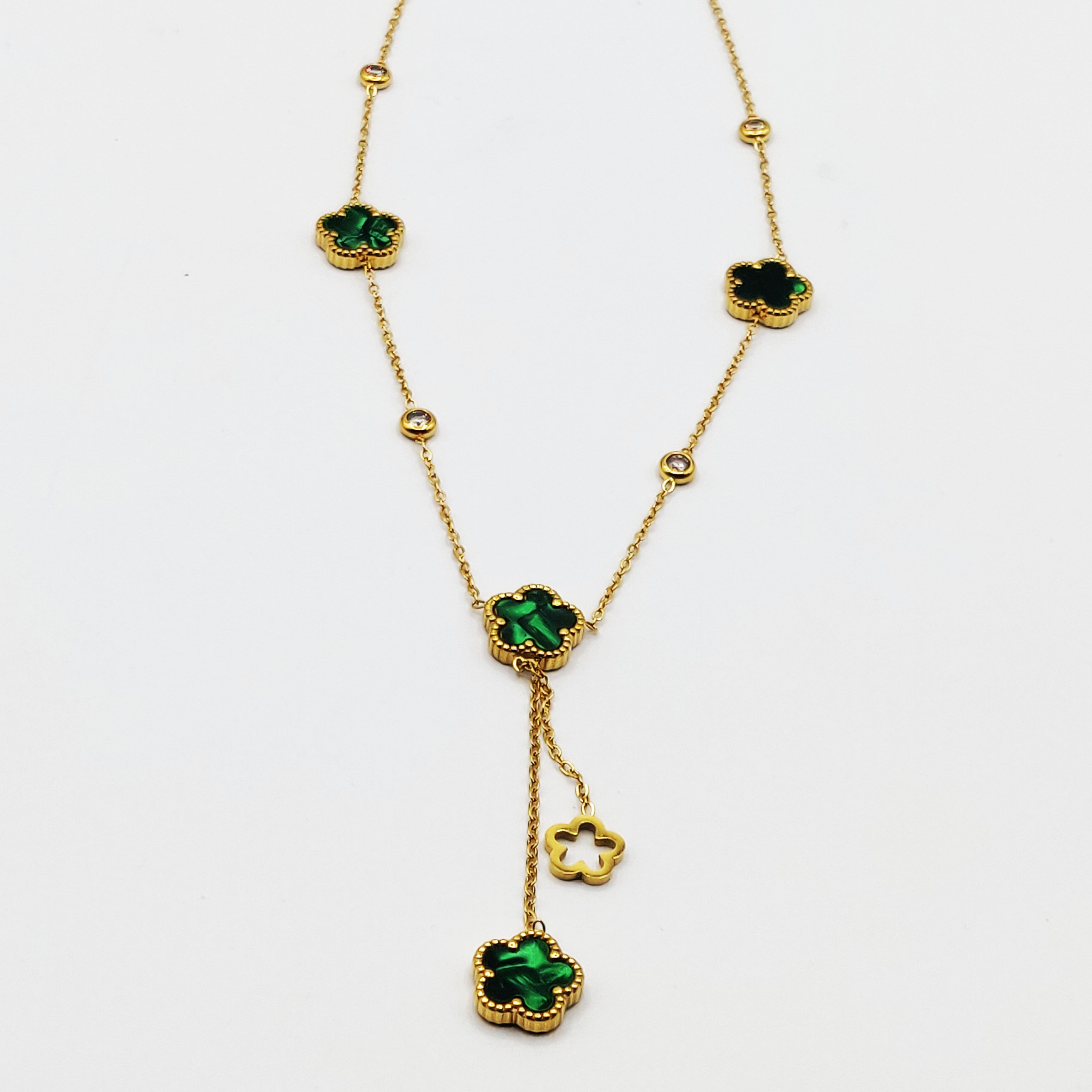 Collier Marguerites Cristaux Verts Luxe Descendant