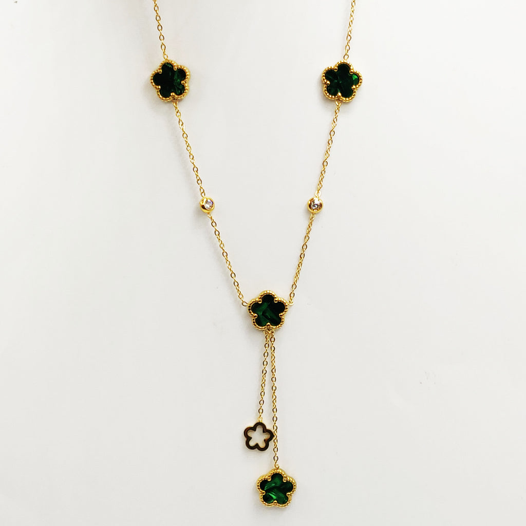 Collier Marguerites Cristaux Verts Luxe Descendant