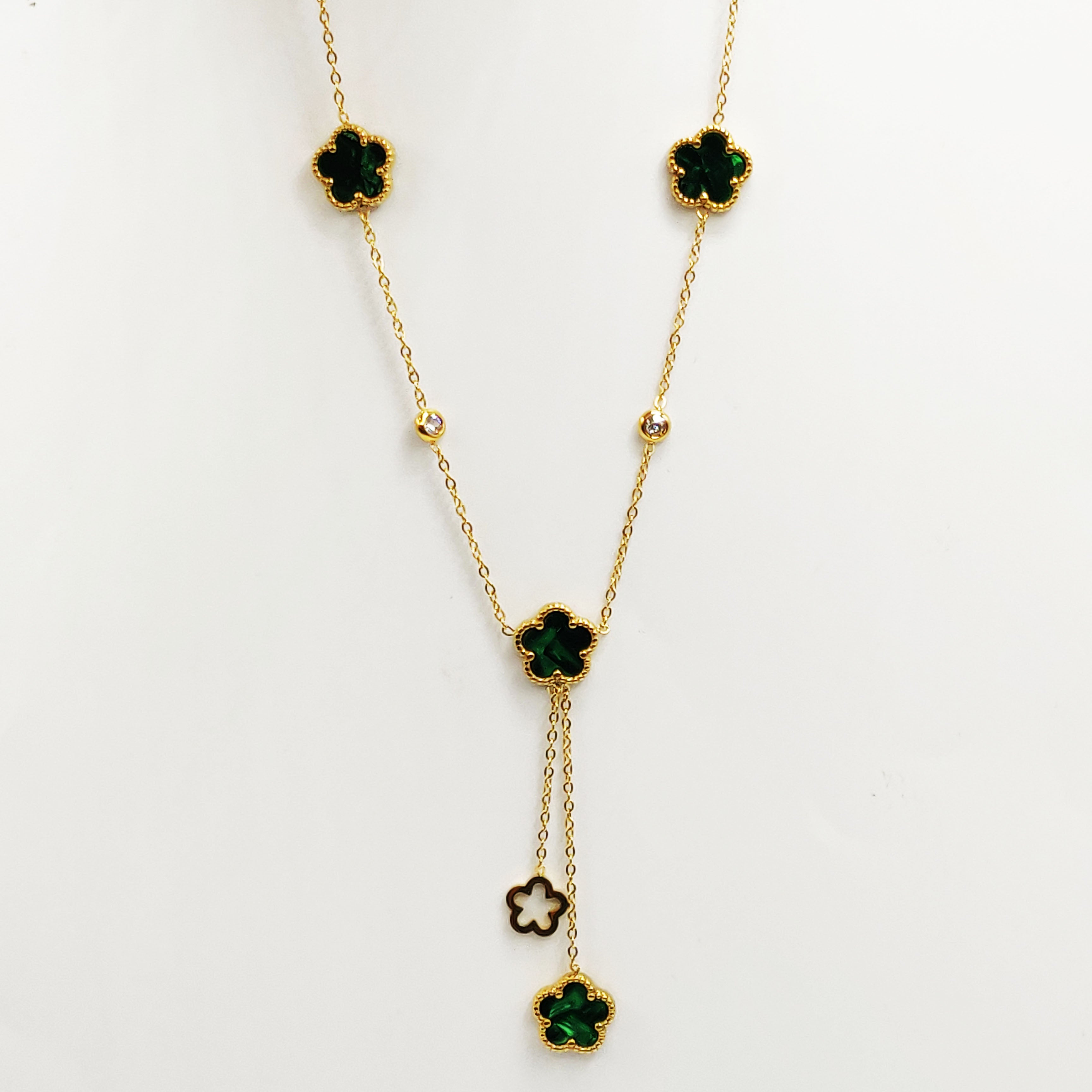 Collier Marguerites Cristaux Verts Luxe Descendant