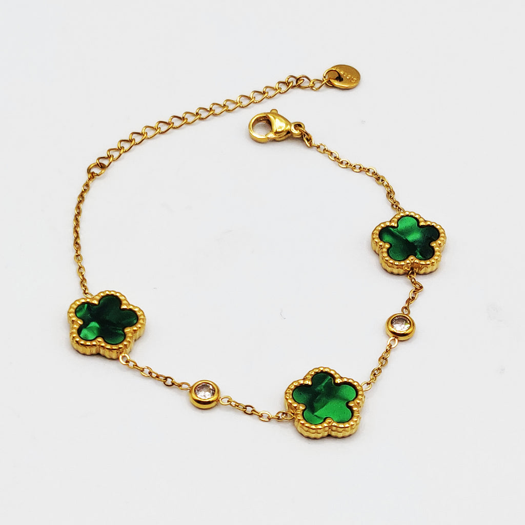Bracelet Marguerites Cristaux Verts Luxe