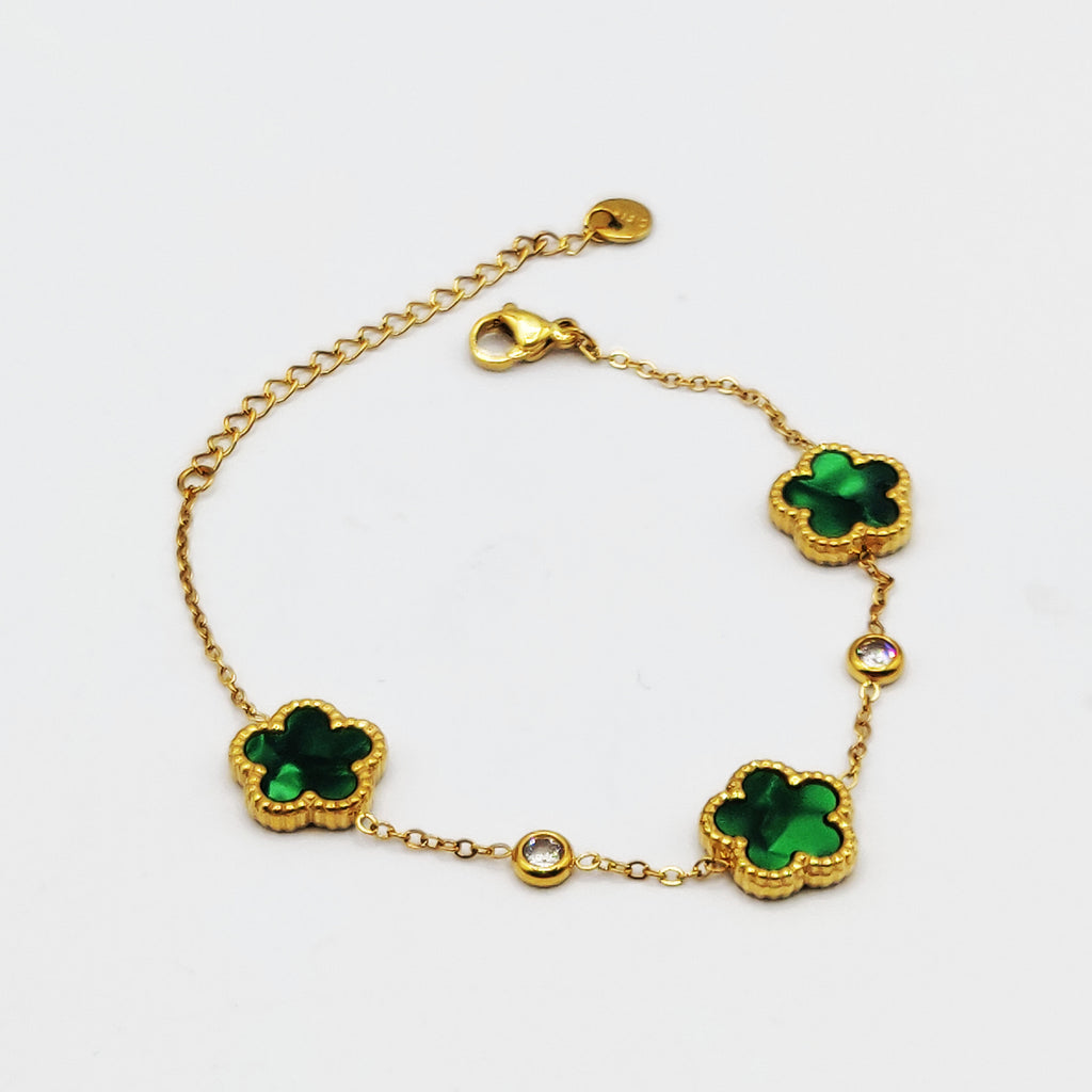 Bracelet Marguerites Cristaux Verts Luxe