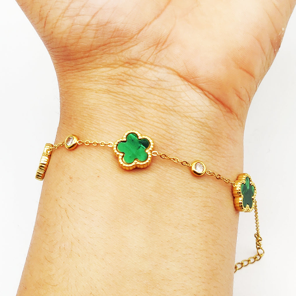 Bracelet Marguerites Cristaux Verts Luxe