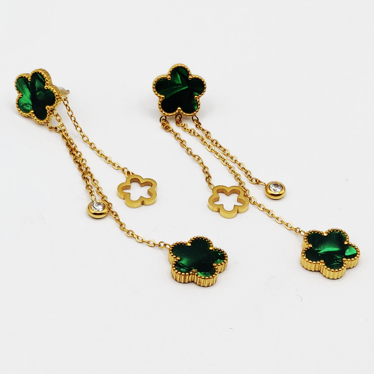 Boucles d'oreilles Marguerites Cristaux Verts Luxe