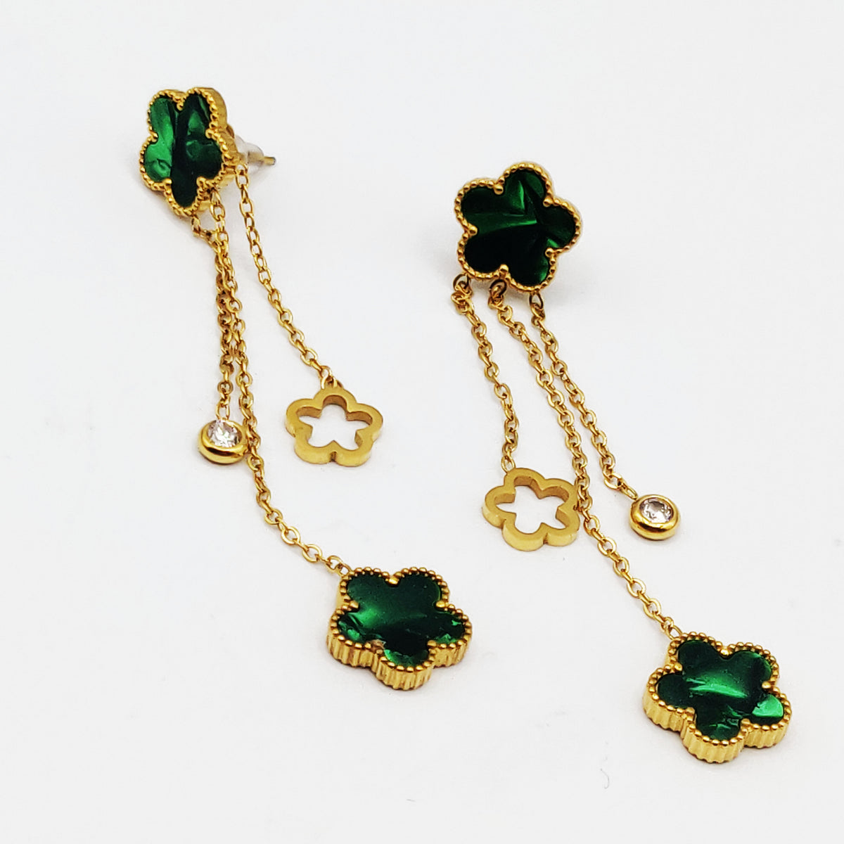 Boucles d'oreilles Marguerites Cristaux Verts Luxe