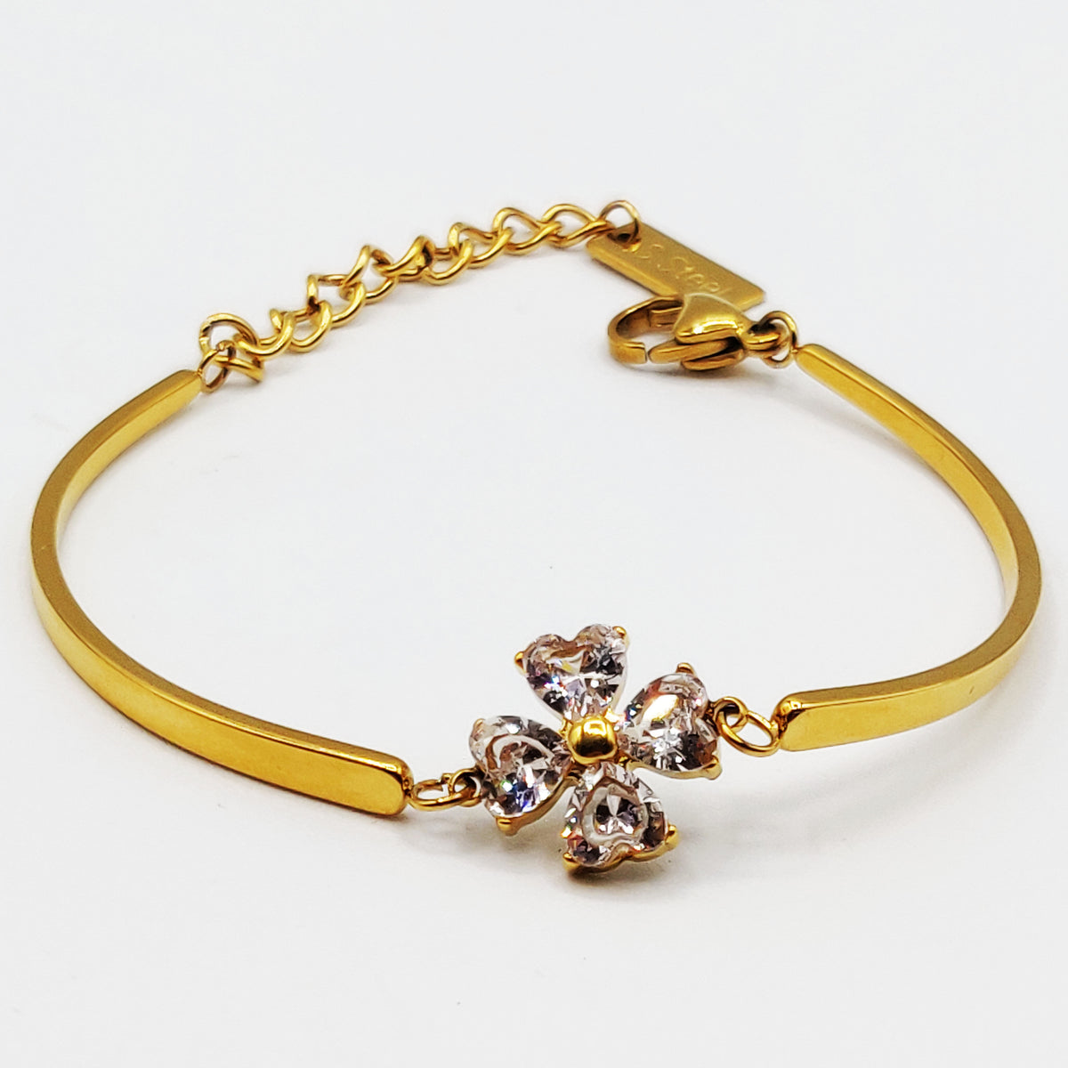 Bracelet Rigide Trèfle 4 Cristaux Coeurs Luxe