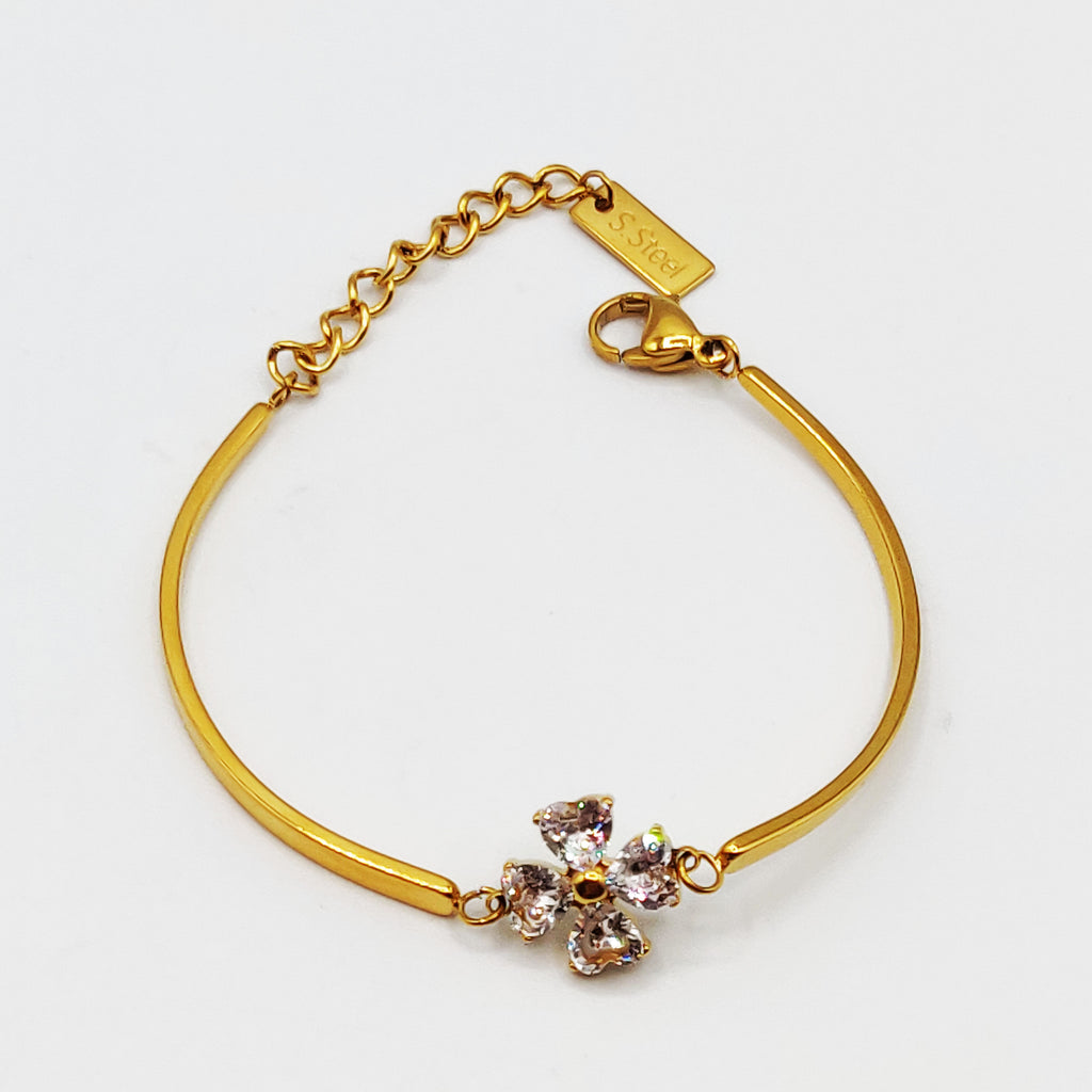 Bracelet Rigide Trèfle 4 Cristaux Coeurs Luxe