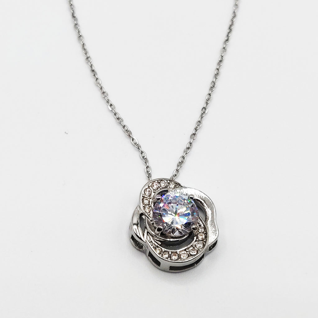 Collier Fleur Cristaux Argenté Luxe