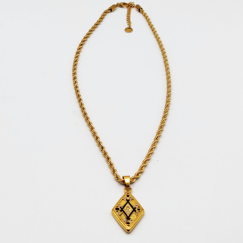 Collier Torsade Losange Cristaux Noirs Luxe