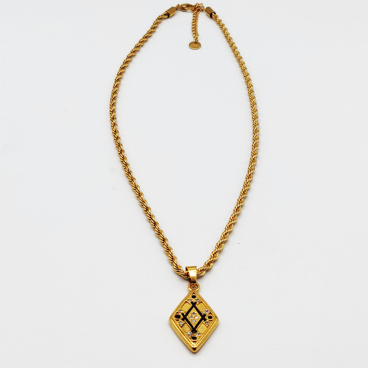 Collier Torsade Losange Cristaux Noirs Luxe