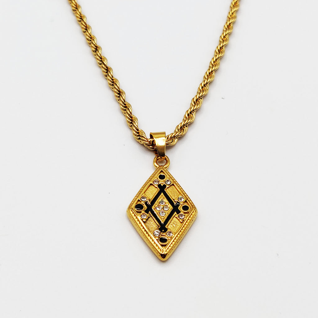 Collier Torsade Losange Cristaux Noirs Luxe