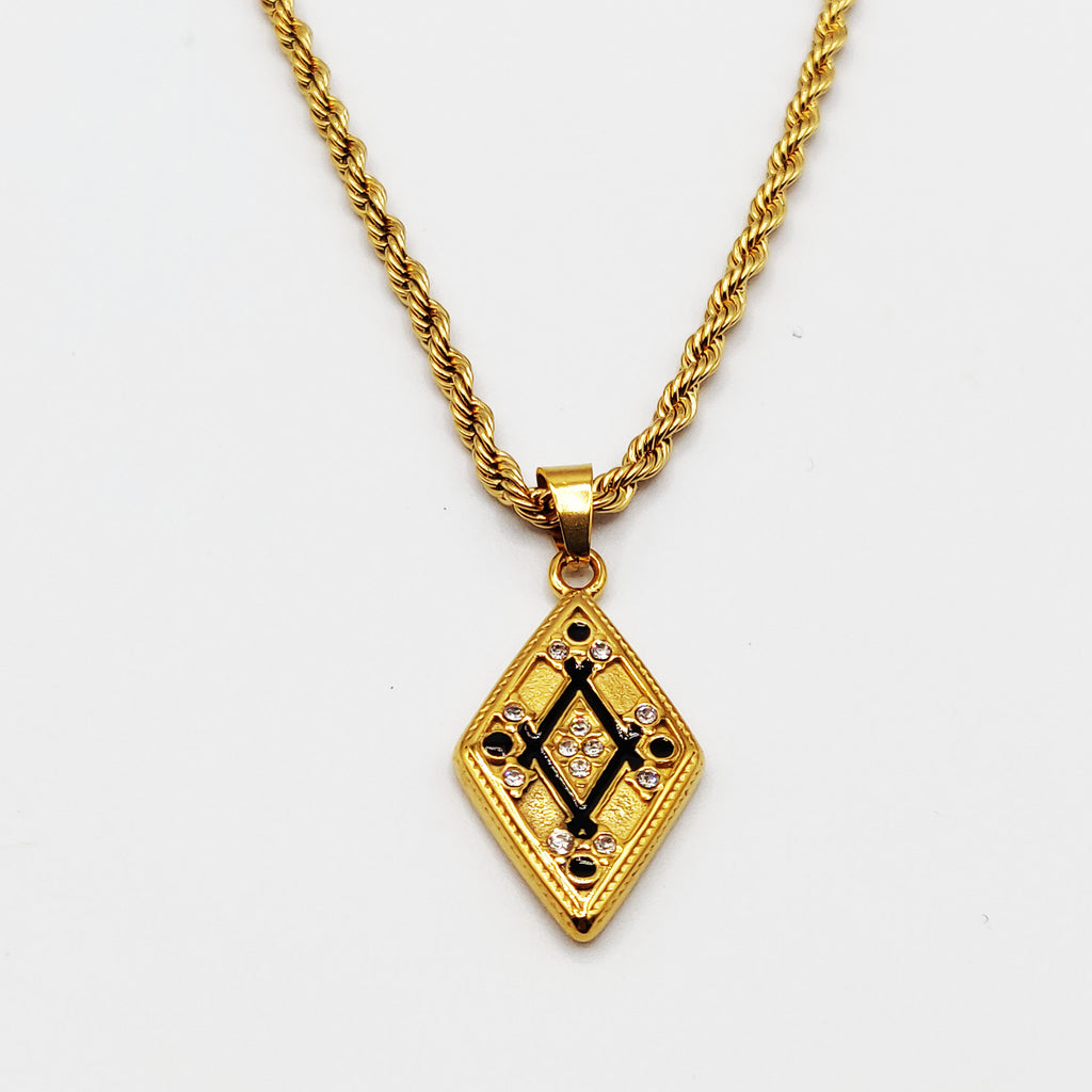 Collier Torsade Losange Cristaux Noirs Luxe