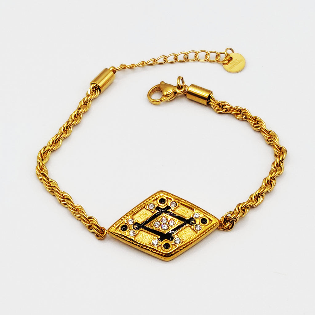 Bracelet Torsade Losange Cristaux Noirs Luxe