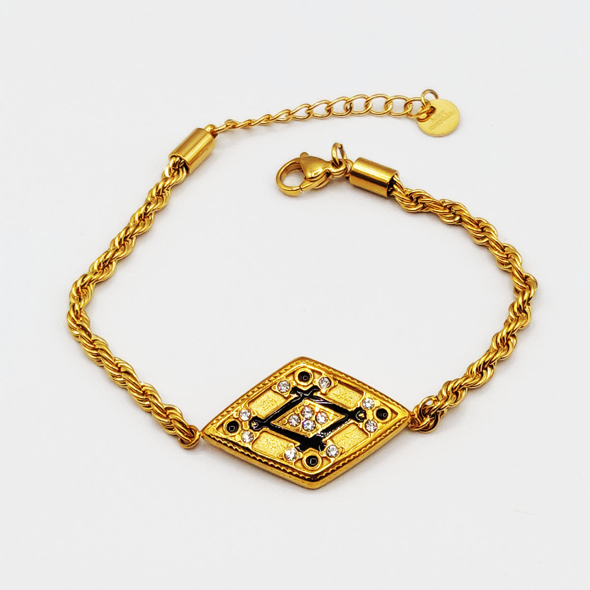 Bracelet Torsade Losange Cristaux Noirs Luxe