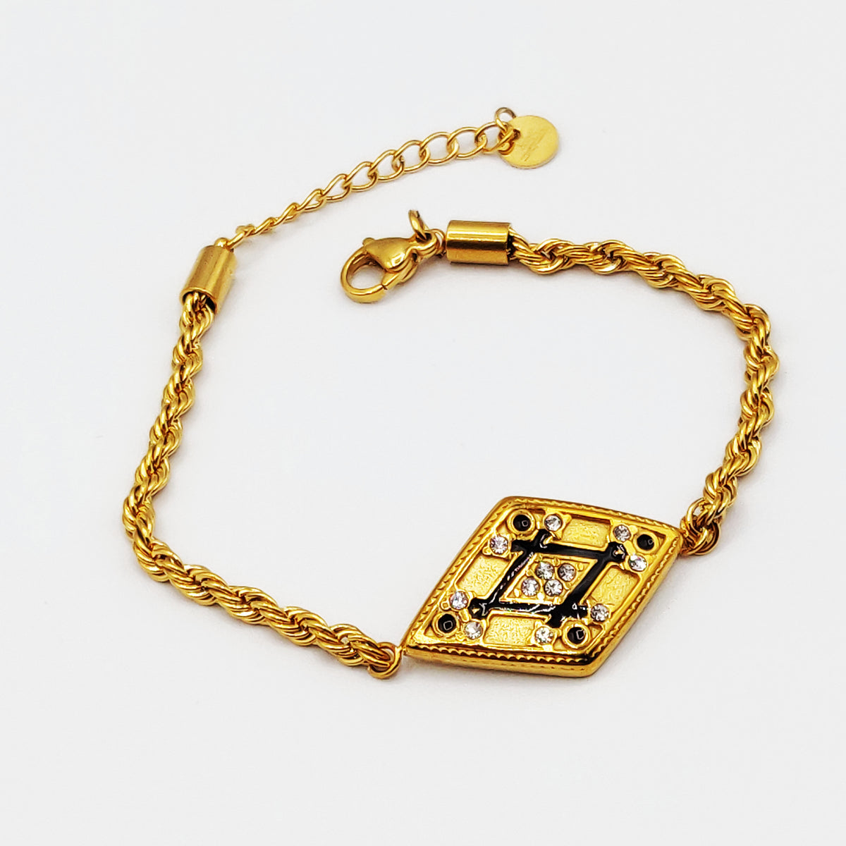 Bracelet Torsade Losange Cristaux Noirs Luxe