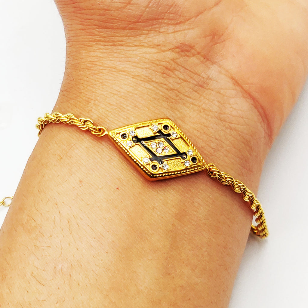 Bracelet Torsade Losange Cristaux Noirs Luxe