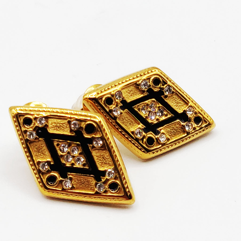 Boucles d'oreilles Torsade Losange Cristaux Noirs Luxe