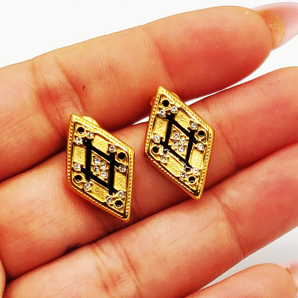 Boucles d'oreilles Torsade Losange Cristaux Noirs Luxe
