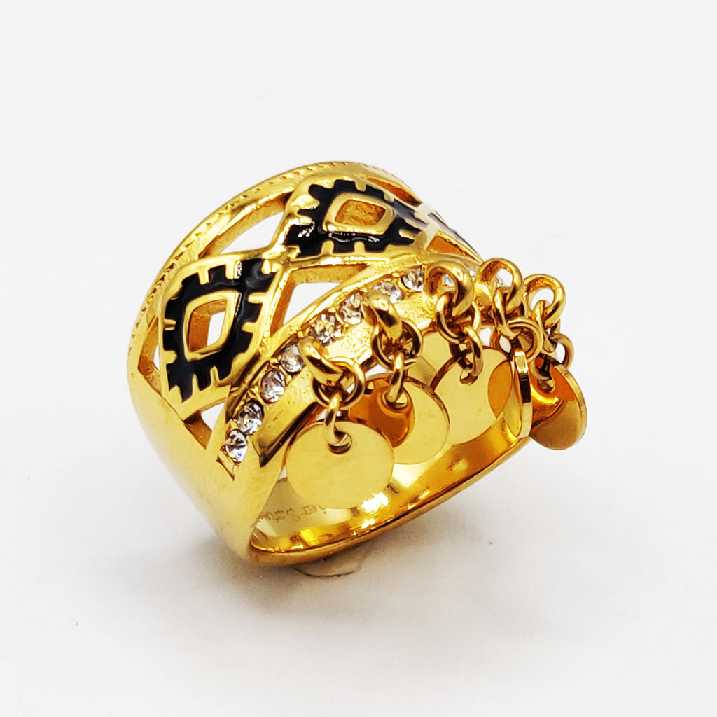 Bague Torsade Losange Cristaux Noirs Luxe